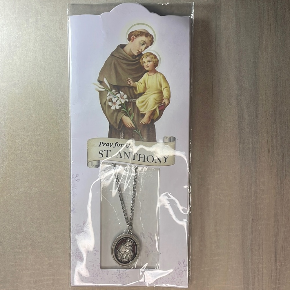 St Anthony Pray For Us Silver Tone Necklace Sealed New